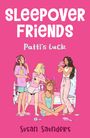 "SLEEP_OVER FRIENDS" oben, "Patti's Luck" heller darunter. Illustration von vier Mädchen bei einer Pyjamaparty auf einem Bett.