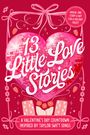 Text: "13 Little Love Stories", "A Valentine's Day Countdown inspired by Taylor Swift songs". Illustration: Pink Herz und Schleifen.