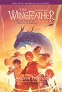 Text: "The Wingfeather Saga. On the Edge of the Dark Sea of Darkness. Book 1. Written by Andrew Peterson. Illustrated by Alessia Trunfio." Illustration von Kindern und einem Drachen im Sonnenuntergang.