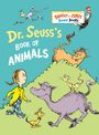 „Dr. Seuss's Book of Animals“. Illustration mit bunten, fröhlichen Tieren und einem Kind auf grünem Hügel.
