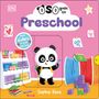 "OSO goes to Preschool" zeigt einen fröhlichen Panda mit Rucksack im bunten Klassenzimmer voller Spielsachen.