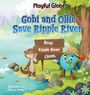 "Keep Ripple River Clean." Zeichentrick-Otter und Globus in Landschaft mit Fluss.