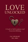 LOVE UNLOCKED. Ein offenes Herzschloss und Schlüssel auf dunkelrotem Hintergrund.