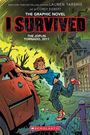 Text: I Survived - The Joplin Tornado, 2011. Illustration: Junge klammert sich an Auto, starker Sturm im Hintergrund.