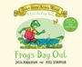 „Tales from Acorn Wood“, „A Lift-the-Flap Book“, „Frog’s Day Out“. Ein Frosch mit Rucksack und einem Schmetterling.