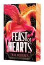 "FEAST OF HEARTS. TERI DEDERER." Ein strahlend pinker Pegasus mit ausgebreiteten Flügeln vor einem goldfarbenen Muster.