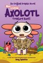 "Max, a Little Axolotl Treasure Hunt!" Ein Axolotl hält eine Schatzkarte, daneben ein Krabbe mit Schaufel.