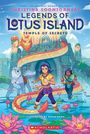 "Legends of Lotus Island: Temple of Secrets." Zwei Figuren mit einem goldenen Drachen in einer fantasievollen Umgebung.