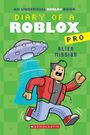 "Diary of a Roblox Pro: Alien Mission." Ein UFO strahlt Licht auf eine Comicfigur auf grünem Hintergrund ab.