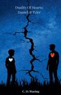 Text: "Duality Of Hearts: Daniel & Tyler" von C. D. Waring. Silhouetten zweier Personen, Herze-Symbole auf Shirts, sternenklare Nacht.