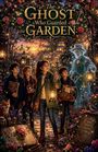 "The Ghost Who Guarded the Garden." Vier Kinder mit Laternen vor Gewächshäusern, ein Geist und Tiere darum herum.