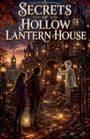 Text: "Secrets of Hollow Lantern House". Eine stimmungsvolle Illustration mit einem viktorianischen Haus, Laternen, Kindern und einem Geist.