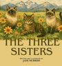 „THE THREE SISTERS“  und „WRITTEN AND ILLUSTRATED BY JADE MCBRIDE“. Drei Katzen in einer Blumenwiese mit Bergen im Hintergrund.