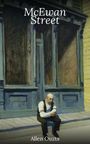 Text: "McEwan Street" oben, "Allen Outzs" unten. Illustration eines Mannes, der nachdenklich auf einer Treppenstufe sitzt.