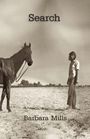 "Search" und "Barbara Mills". Eine Person steht auf einem Feld neben einem Pferd, in sepia gehalten.