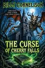 "THE CURSE OF CHERRY FALLS" in grüner Schrift, über einem unheimlichen gruseligen Dämon mit Flügeln und einer dunklen Kirche.