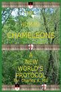 „THE HUMAN CHAMELEONS: A NEW WORLD'S PROTOCOL By Charles A. Hill“ steht über einem Waldhintergrund mit Kreuzwappen.