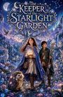 „The Keeper of the Starlight Garden“. Eine fantasievolle Illustration mit zwei Figuren, Tieren und leuchtenden Blumen.