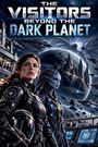 "The Visitors Beyond the Dark Planet." Eine Frau in Raumanzug und eine blauhäutige Kreatur vor einer futuristischen Raumkulisse.