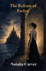 „The Release of Evelyn“, Natalia Carver. Frau mit Schlüssel vor Torbogen, Burg am Meer, dramatischer Himmel.