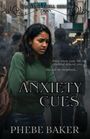 "Starling Shell Series. Even when your life is crashing around you... You can be surprised... Anxiety Cues. Phebe Baker." Eine Frau in einem grünen Pullover wirkt nachdenklich auf einer belebten Straße.