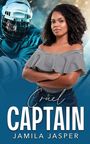 Text: "Cruel Captain" und "Jamila Jasper". Eine Frau mit lockigem Haar, trägt ein gestreiftes schulterfreies Oberteil. Neben ihr ein Eishockeyspieler.