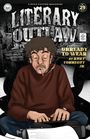 „LITERARY OUTLAW“, „UNREADY TO WEAR BY KURT VONNEGUT JR.“ Illustration eines Mannes, rauchend an Schreibmaschine.