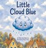 „Little Cloud Blue“ steht oben. Eine traurige, regnende Wolke schwebt über niedlichen Häuschen in einer malerischen Landschaft.