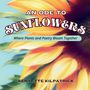"AN ODE TO SUNFLOWERS" in großen Buchstaben, "Where Plants and Poetry Bloom Together". Sonnige Sonnenblumenblätter.
