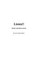 "Listen!! Poems and short stories by Larry Kerschner." Schwarzer Text auf weißem Hintergrund.