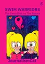 SWIM WARRIORS, The Swordfish vs The Razors, 5. Zwei fröhliche, blonde Zeichentrickfiguren in bunten Outfits umarmen sich.