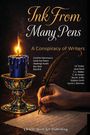 „Ink From Many Pens: A Conspiracy of Writers.“ Ein Federkiel schreibt, daneben eine brennende Kerze.