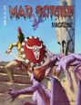 Text: "Mad Scribe Magazine", "Issue #15 Q3 2026". Szene: Krieger mit Schild kämpft gegen geflügelte Wesen auf antiken Stufen.