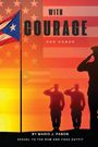 WITH COURAGE AND HONOR, Flagge und salutierende Soldaten im Sonnenuntergang.