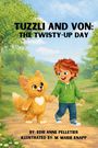 Titel: "Tuzzli and Von: The Twisty-Up Day". Ein Junge hält die Hand eines lächelnden, pelzigen Wesens mit Herzfleck.