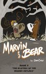 "Marvin and Bear" Buch 2: "The Mystery of the Missing Antlers". Illustration von zwei Comic-Tieren im Wald.