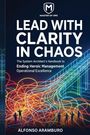 Titel: "Lead with Clarity in Chaos". Illustration: Bunte Linien und Silhouetten vor einem geordneten Pfad.