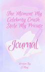 "The Moment My Celebrity Crush Stole My Private Journal" in Pink auf Pastellhintergrund, illustriert mit Tagebuch und Stift.