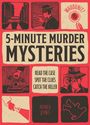 „5-Minute Murder Mysteries“, „READ THE CASE, SPOT THE CLUES, CATCH THE KILLER“, „WHO DUN IT?“. Krimi-Illustrationen.