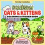 „Squishy Cats & Kittens Coloring & Sticker Book“ zeigt Katzen im Garten. Inkludiert: 50+ Sticker und 46 Malseiten.
