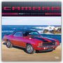 "CAMARO 2027 Official 16-Month Calendar" steht oben. Ein rotes Auto parkt am Meer mit Wellen und Felsen im Hintergrund.