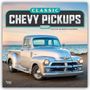 "CLASSIC CHEVY PICKUPS 2027 OFFICIAL 16-MONTH CALENDAR." Ein silberner Oldtimer-Pickup an der Küstenstraße bei Sonnenuntergang.