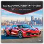„Corvette 2027 Official 16-Month Calendar“. Rotes Auto vor Stadtsilhouette und blauem Himmel.
