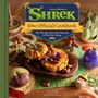 „Shrek: The Official Cookbook“ mit 60+ Rezepten. 
Szene mit Kürbis, Lebkuchenmann, grünen Macarons und Deko.
