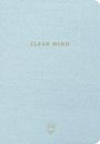 Text: "CLEAR MIND". Darunter ein schlichtes Sonnensymbol auf einem hellblauen, texturierten Hintergrund.