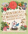 „Vintage Botanical Sticker Book“ steht auf einem floralen Hintergrund. Blumen, Schmetterlinge und Pilze umrahmen den Titel.