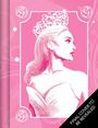Text: "FINAL COVER TO BE REVEALED". Eine elegante Illustration einer Frau mit Krone in Rosa und Weiß. Eleganter Hintergrund.