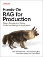 „Hands-On RAG for Production“ mit Untertitel. Illustration eines tierähnlichen Wesens auf weißem Hintergrund.