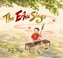 "The Erhu Sings" oben, "Sally Deng" unten; Junge spielt Erhu auf einer Bank, umgeben von grünen Blättern und Schmetterlingen.