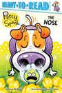 „Percy & Speck: The Nose“. Illustration eines Hundes mit großen Ohren, der eine verängstigte, bunte Biene anschnuppert.